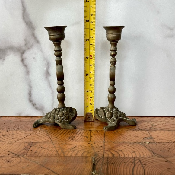 Vintage Brass Korean Turtle Candlesticks - Picture 4 of 7